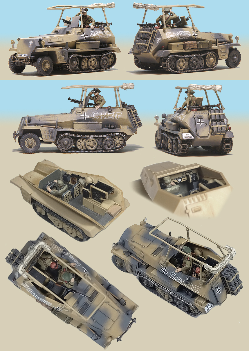 Pro Built Aurora/Esci 1/72 scale SdKfz 250 with Rommel and crew in full interior